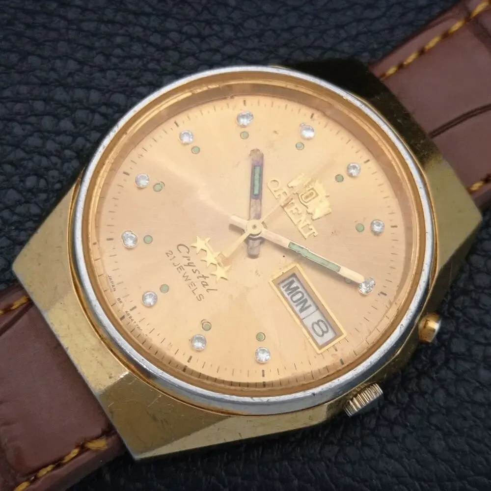 Vintage 1978 Orient Automatic Mens Gold Watch W/daydate & Gold Accents